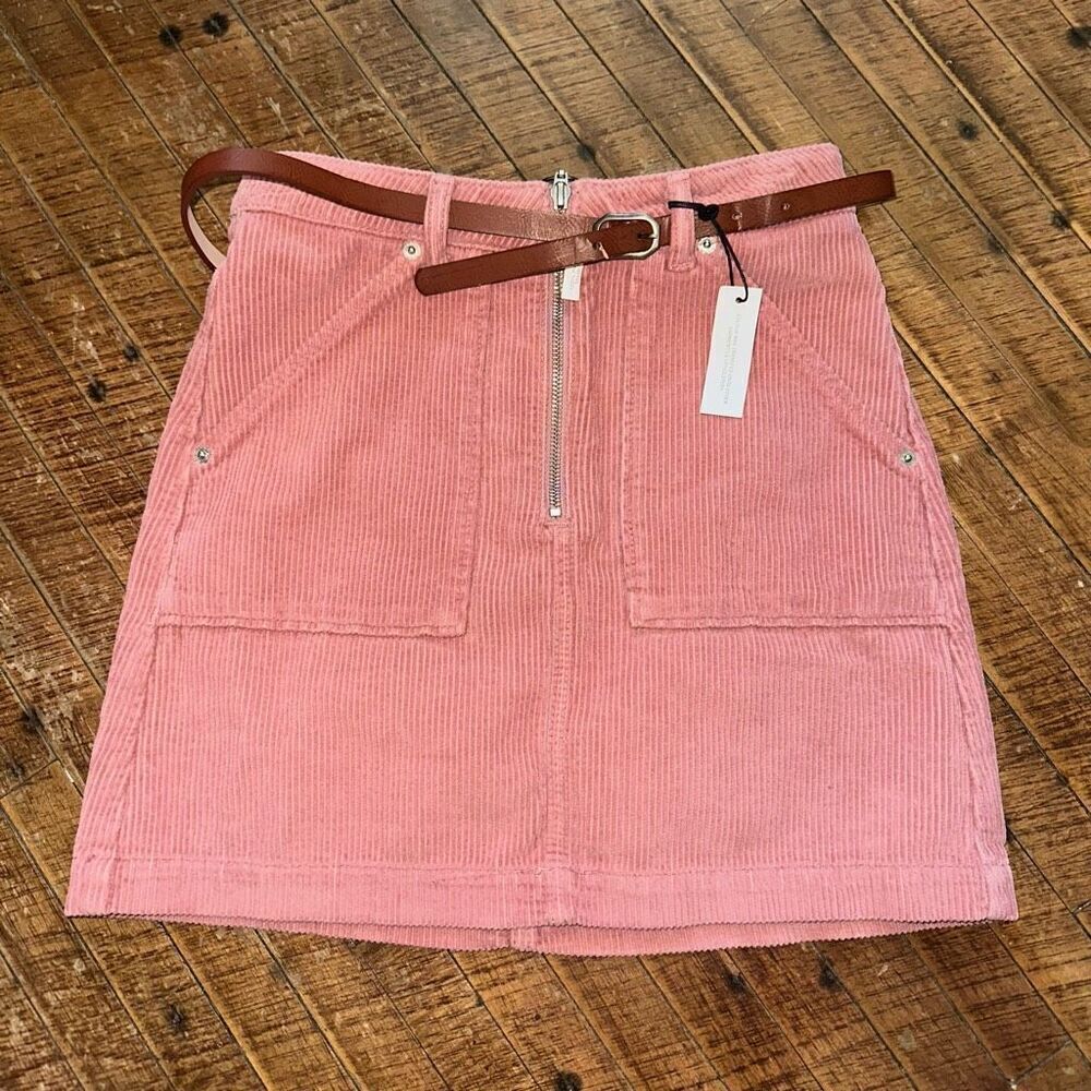 Topshop Moto pink corduroy size 2 belted normcore mini skirt